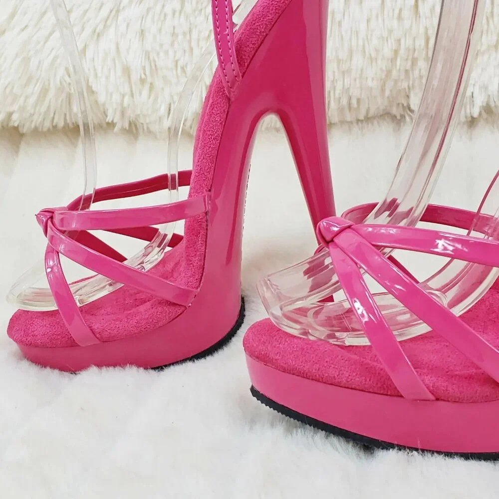 Pleaser Sultry 638 Hot Pink Patent 6" High Heels Strappy Platform Sandal Shoes - Picture 9 of 10